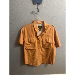 Cabela's Shirt Glidewear Mens Size Large Orange Short Sleeve 2‎ Pocket Back Vent